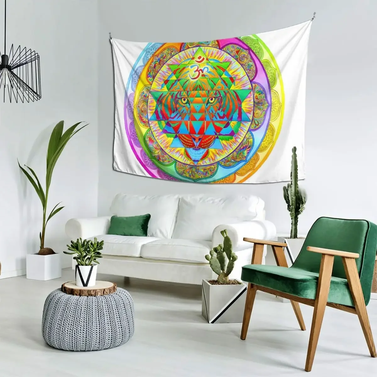 Внутренняя сила психоделический тигр Шри-Янтра триповая мандала гобелен