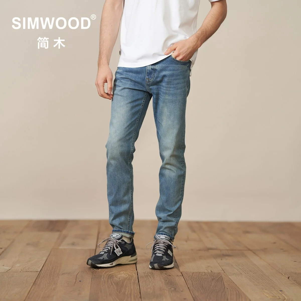 

SIMWOOD 2023 Spring New Slim Fit Jeans Men Blue Denim Pants Plus Size Brand Clothing SL230270