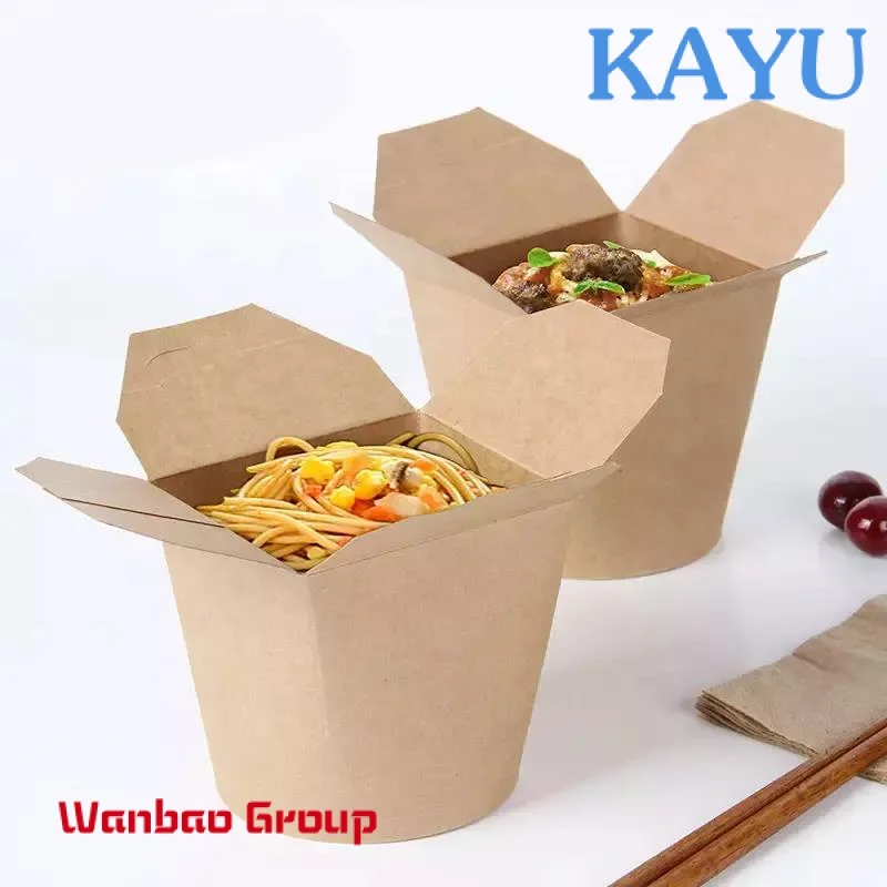 Disposable Thick Kraft Paper Takeaway Pasta Bucket PE Coating 32oz Fried Rice Fried Pasta Noodle Box