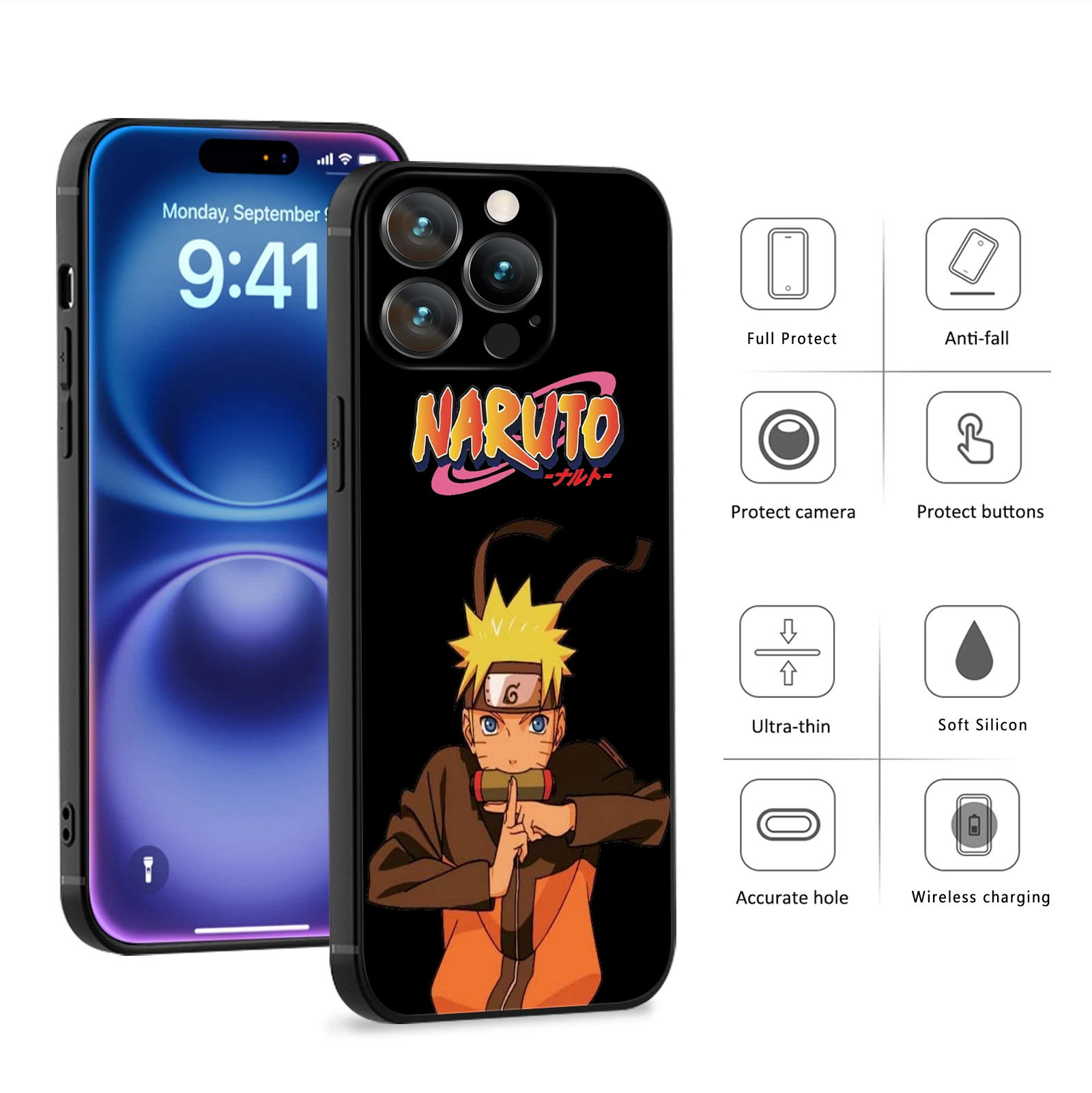 Чехол с аниме для iPhone 16 Pro Max Anime Uzumaki Rasengan Защитный чехол телефона 15 14 13 12 11 Plus