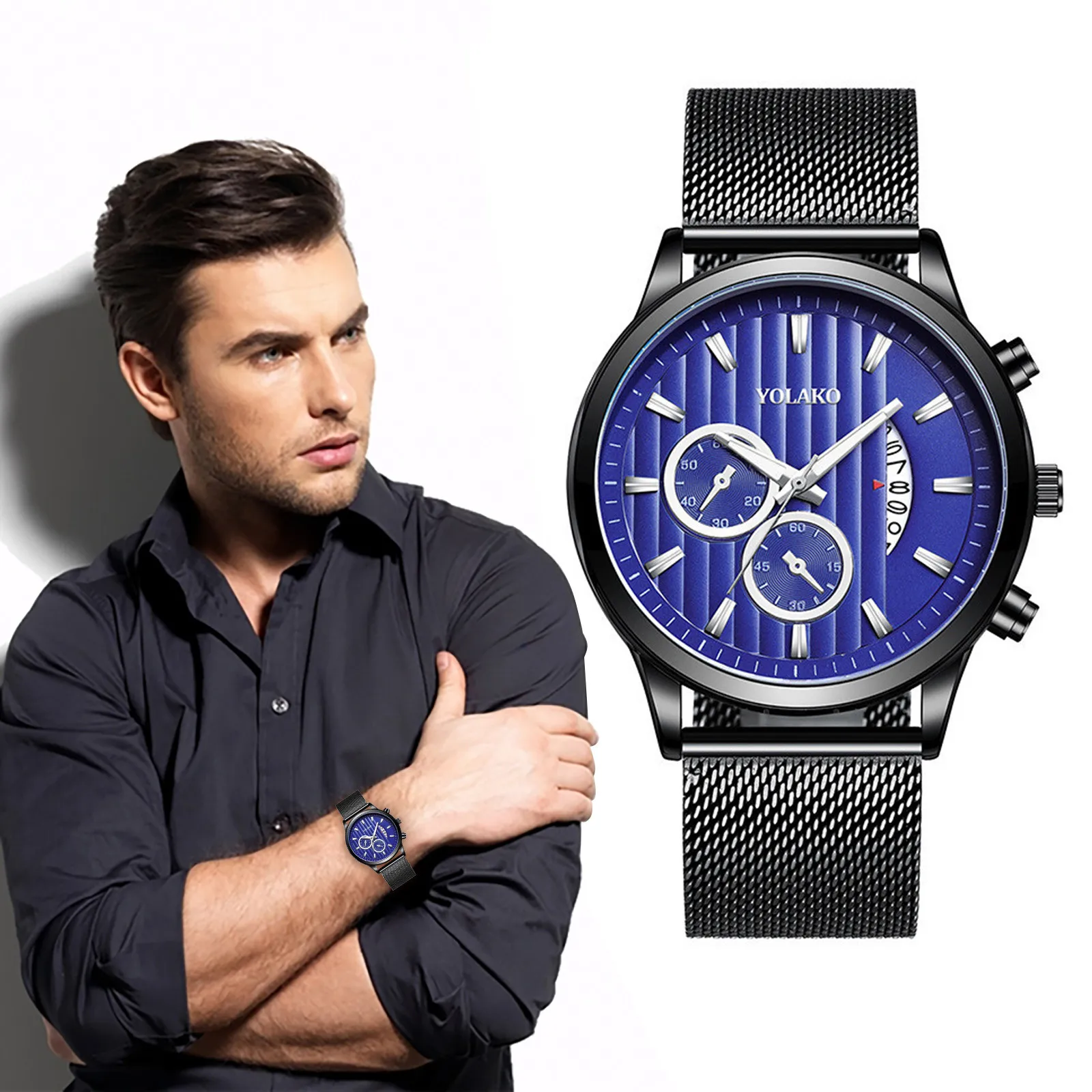 

Men Business Luxury Fashion Gents Quartz Watch Mesh Belt Band Waterproof Dw6600