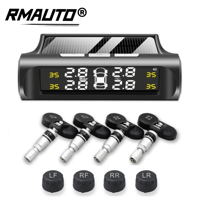 

RMAUTO Solar Car TPMS Tyre Pressure Monitoring System Wireless LCD Display Tire Pressure Monitor Auto Security Alarm System