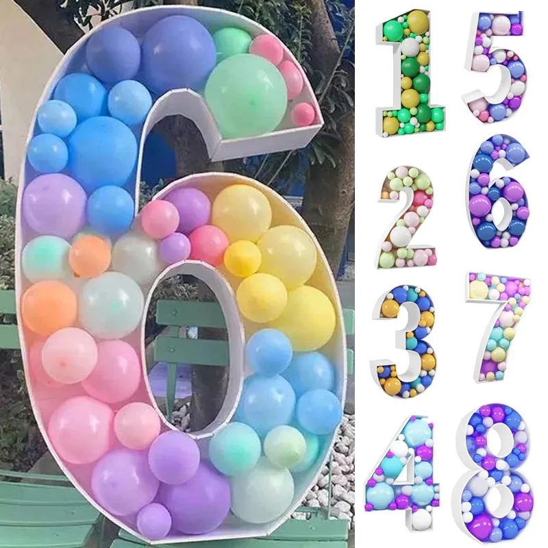 

73cm Giant Number 1 2 3 Balloon Blank Filling Box Mosaic Frame Balloons Stand Wedding Birthday Party Decoration Baby Shower Kids
