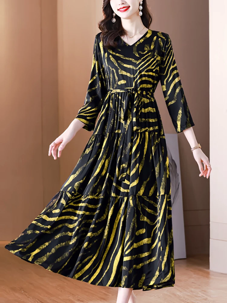 

Женское атласное платье с принтом, Элегантное длинное шелковое платье в Корейском стиле, винтажное платье для выпускного вечера, весна-лето 2023