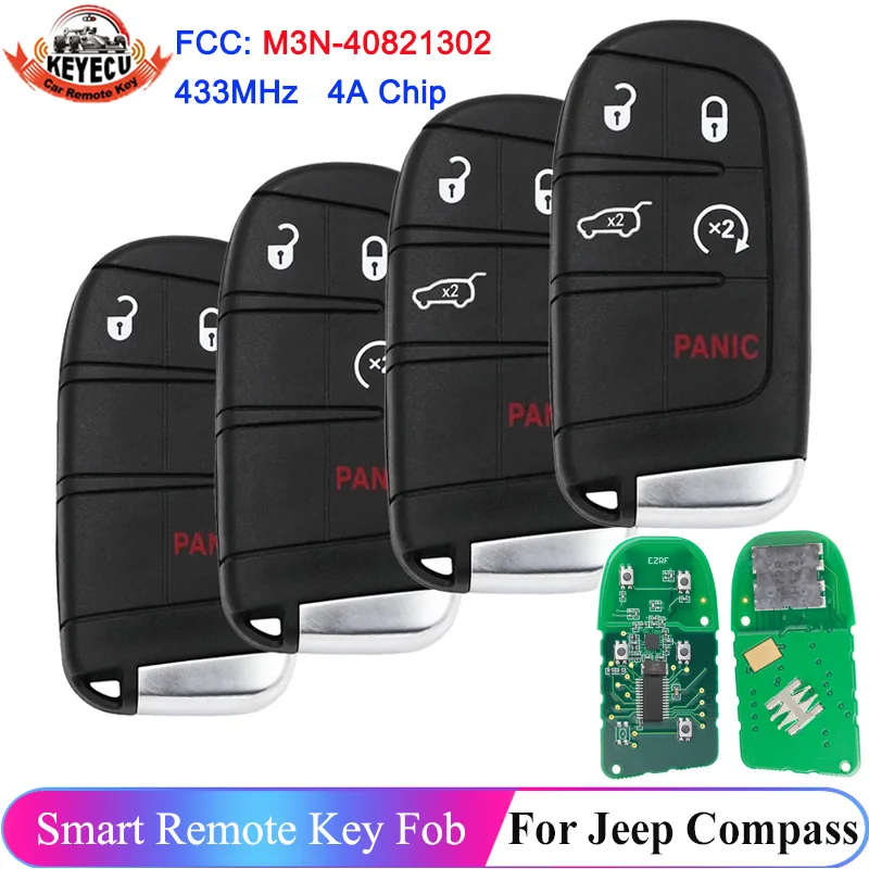 

KEYECU Smart Remote Control Key 433MHz 4A Chip Keyless Entry SIP22 For Jeep Renegade Compass 2017 2018 2019 2020 M3N-40821302