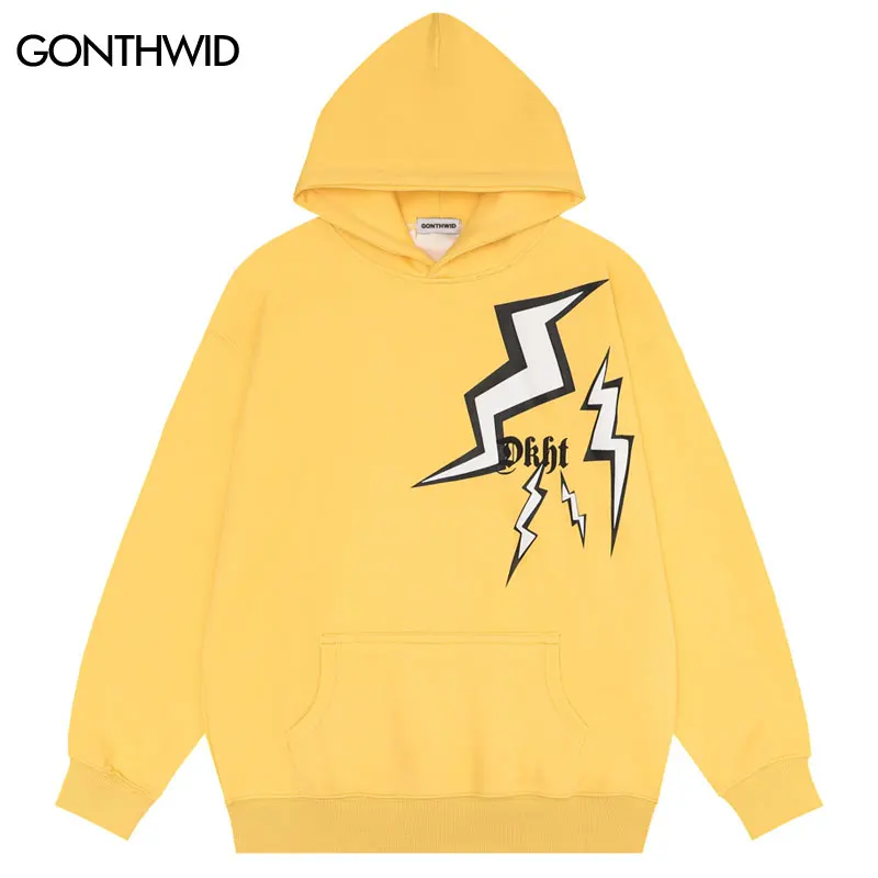 

Толстовка мужская в стиле хип-хоп, худи с графическим принтом молнии в стиле Харадзюку, свитшот с капюшоном Y2K, 2023