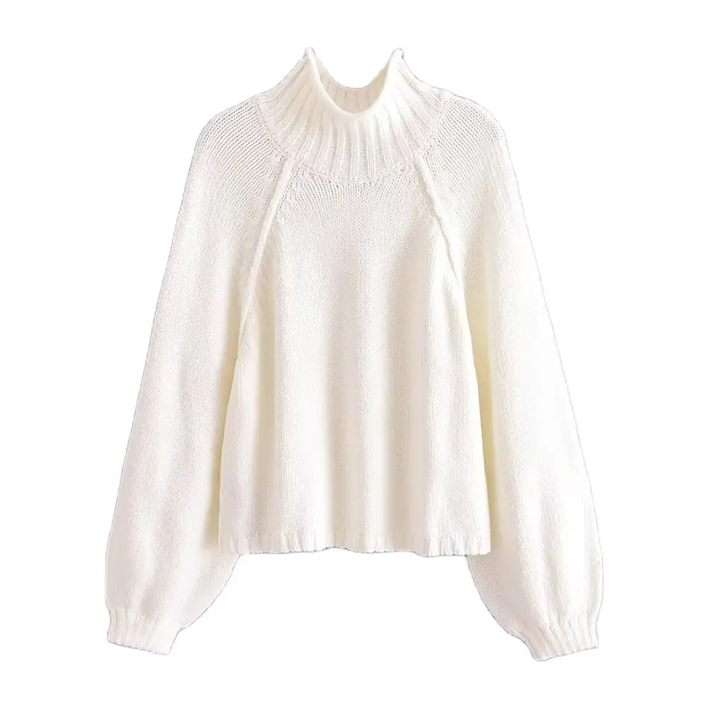 

BER&OYS&ZA The new Fall/winter 2022 women's wear vintage stand-up collar stylish white loose-fitting long-sleeved sweater