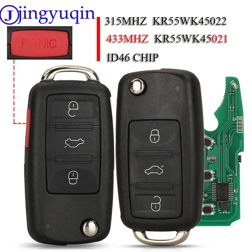 

jingyuqin 3/4 Button Remote Car Key For VW Phaeton Touareg 2002-2010 With PCF7946 Chip 315/433MHz KR55WK45021/KR55WK45022