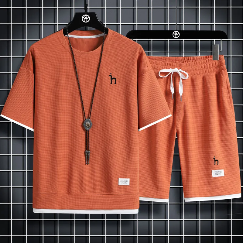 Summer Men Hazzys Embroidery Logo Two Piece Set Casual T Shirt And Shorts Set Men Sports Suit Men Fashion Short Sleeve Tracksuit