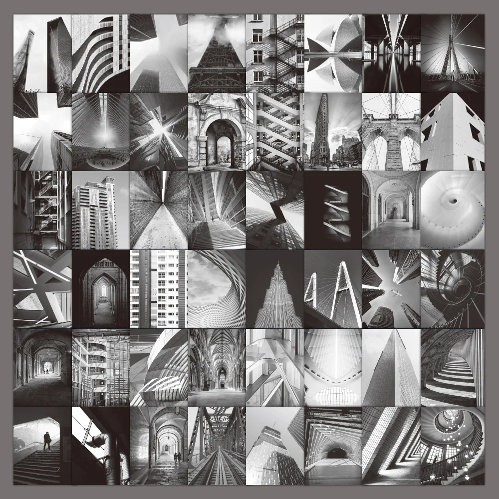 

52pcs Black and White Art Architecture INS Literary Personality Does Not Repeat The Scenery Self-adhesive Small Stickers
