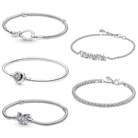 NEW 925 Sterling Silver Infinity Knot Snake Chain Bracelet Entwined Infinite Hearts Clasp Bangle Fit Women DIY Pan Charms