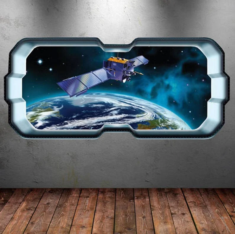 

SPACE STATION MURAL, Galaxy Wall Decal, Space Wall Sticker, Stars Wall Sticker, Satellite Wall Decal, Planet Earth Decal