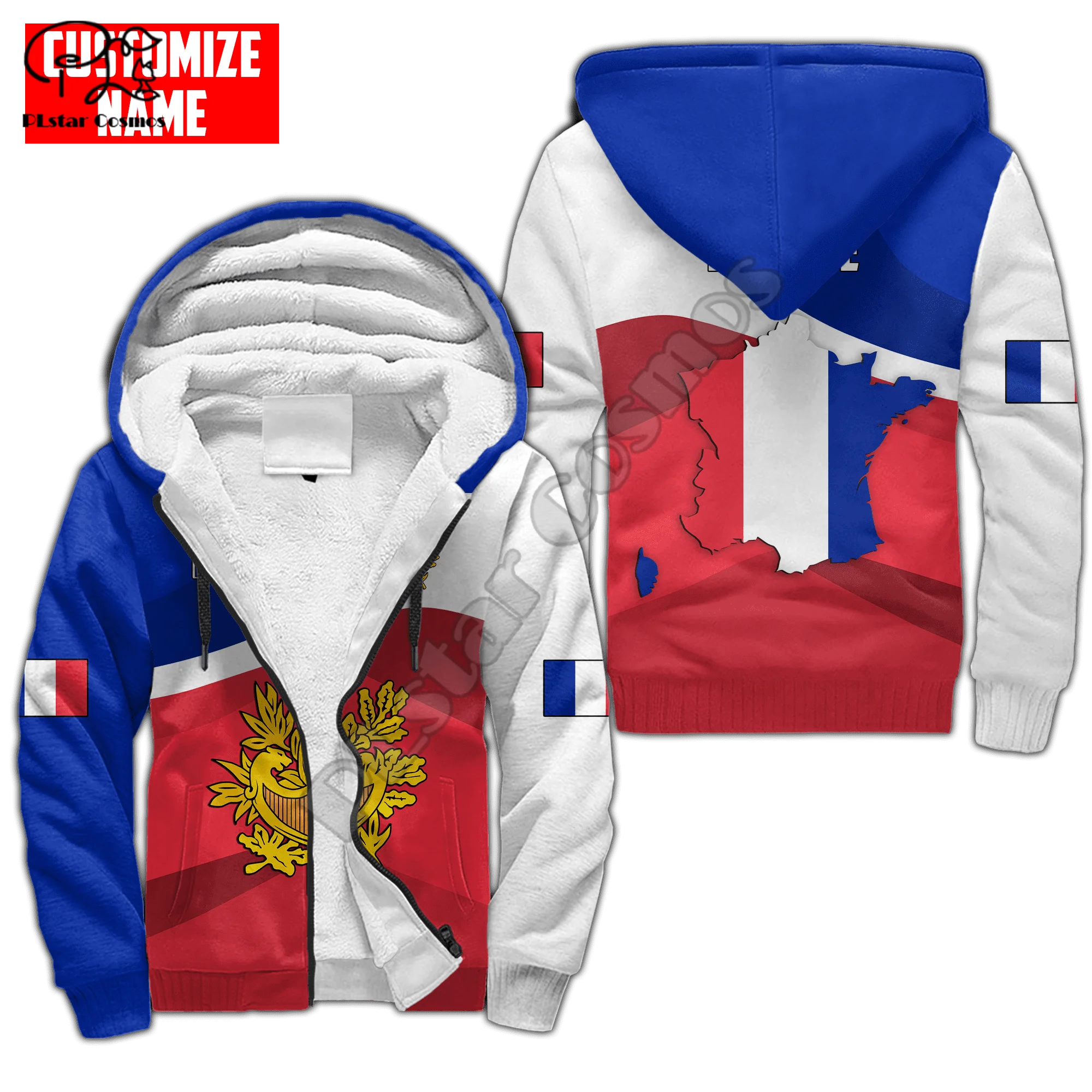 PLstar Cosmos France Republic 3D Print Fashion Winter Clothing Casual Warm Hood Thick Coat Zipper Man Fleece Hoodies Jacket F35
