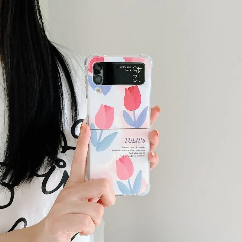 

Luxury Tulips Flower Phone Case for Samsung Galaxy Z Flip 3 5G TPU Back Cover for ZFlip3 Cases Protective Shell