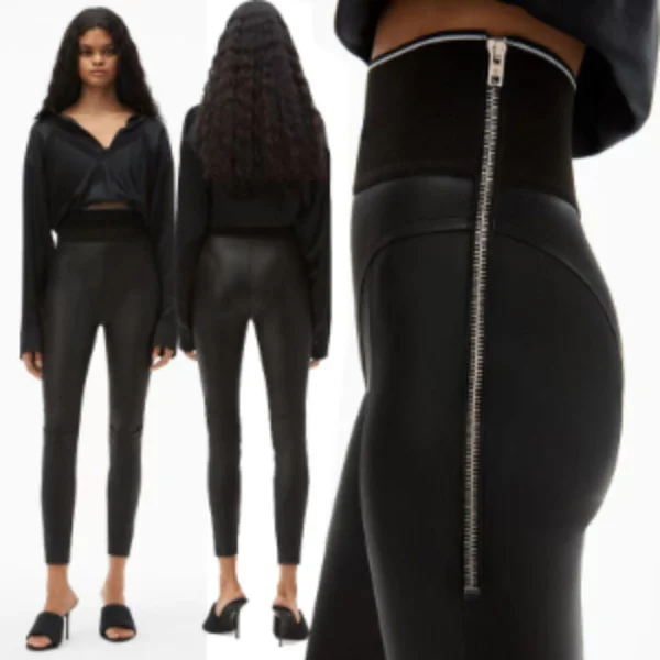 Autumn Winter 118201 Fashion Classic Designer Elastic Slim Zipper Close Fitting Plush Women Casual Leggings PU Leather Pants A2