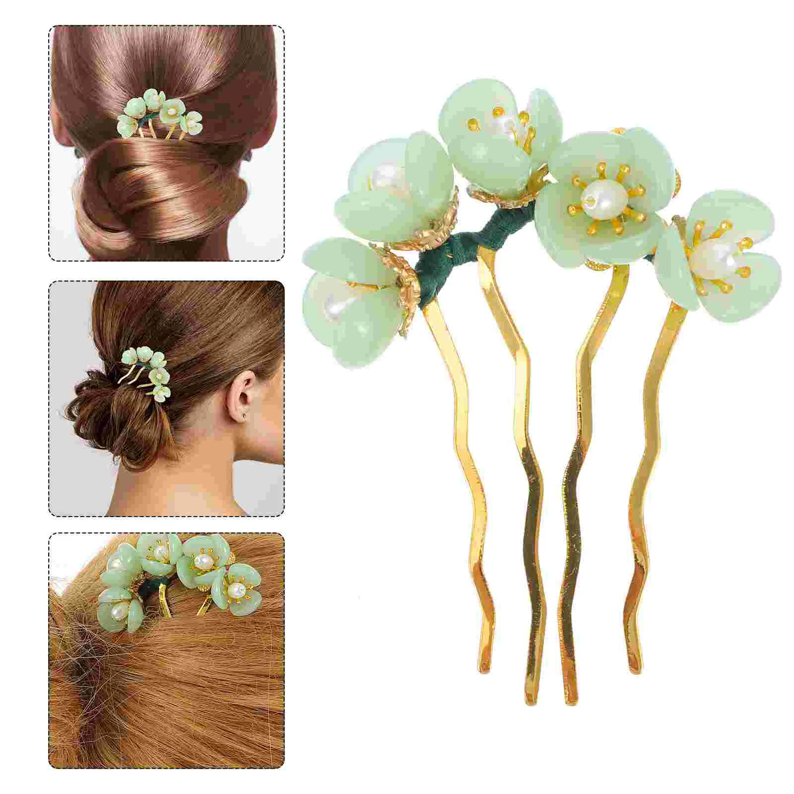 

Hairpin Flower Hair Accessories Chignon Pin Decorate Updo Hair Sticks Natural Jade Hair Side Comb Hair Bun Holder Miss