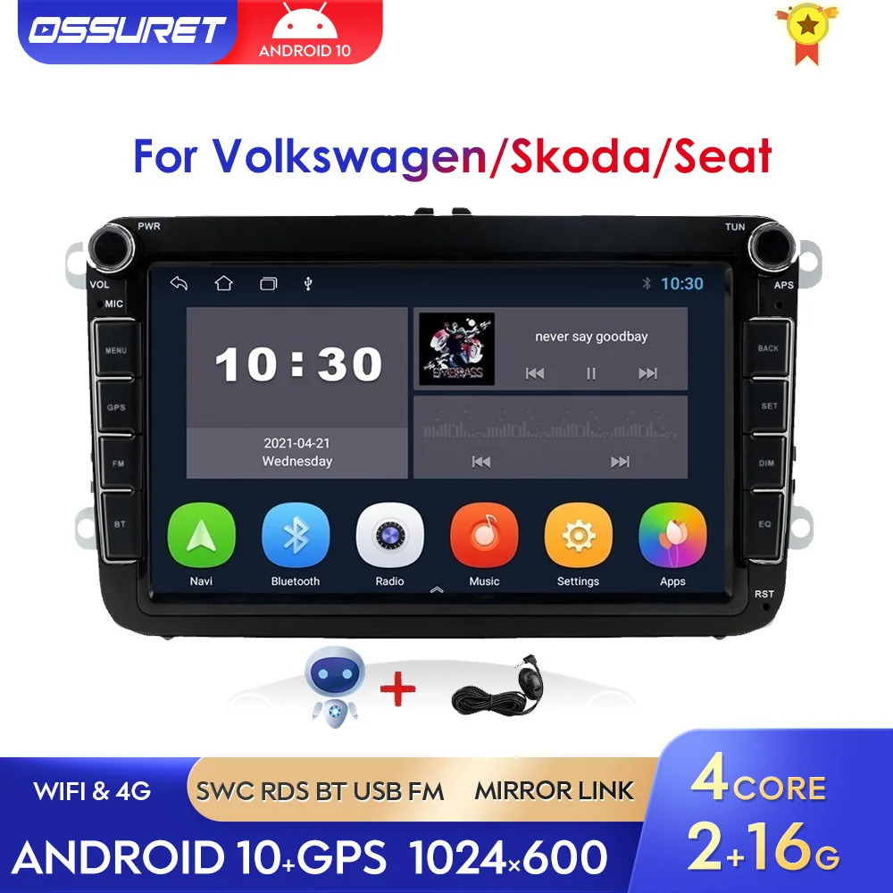 Автомобильный мультимедийный плеер на Android 10 с четырехъядерным процессором GPS