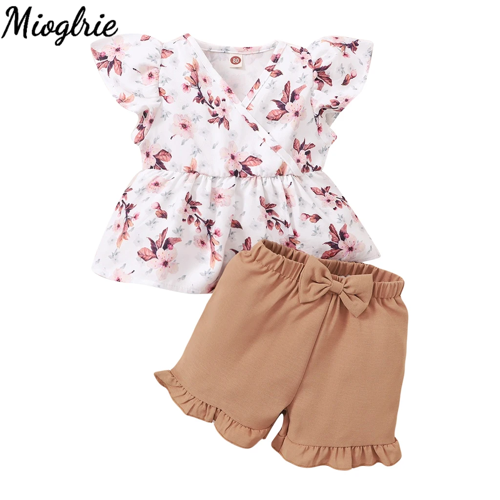 

2022 Summer Fashion Outfit Suit Toddler Baby Girl Clothes Floral Short Sleeve Top + Pants Set Cute Newborn Baby Girl Clothing