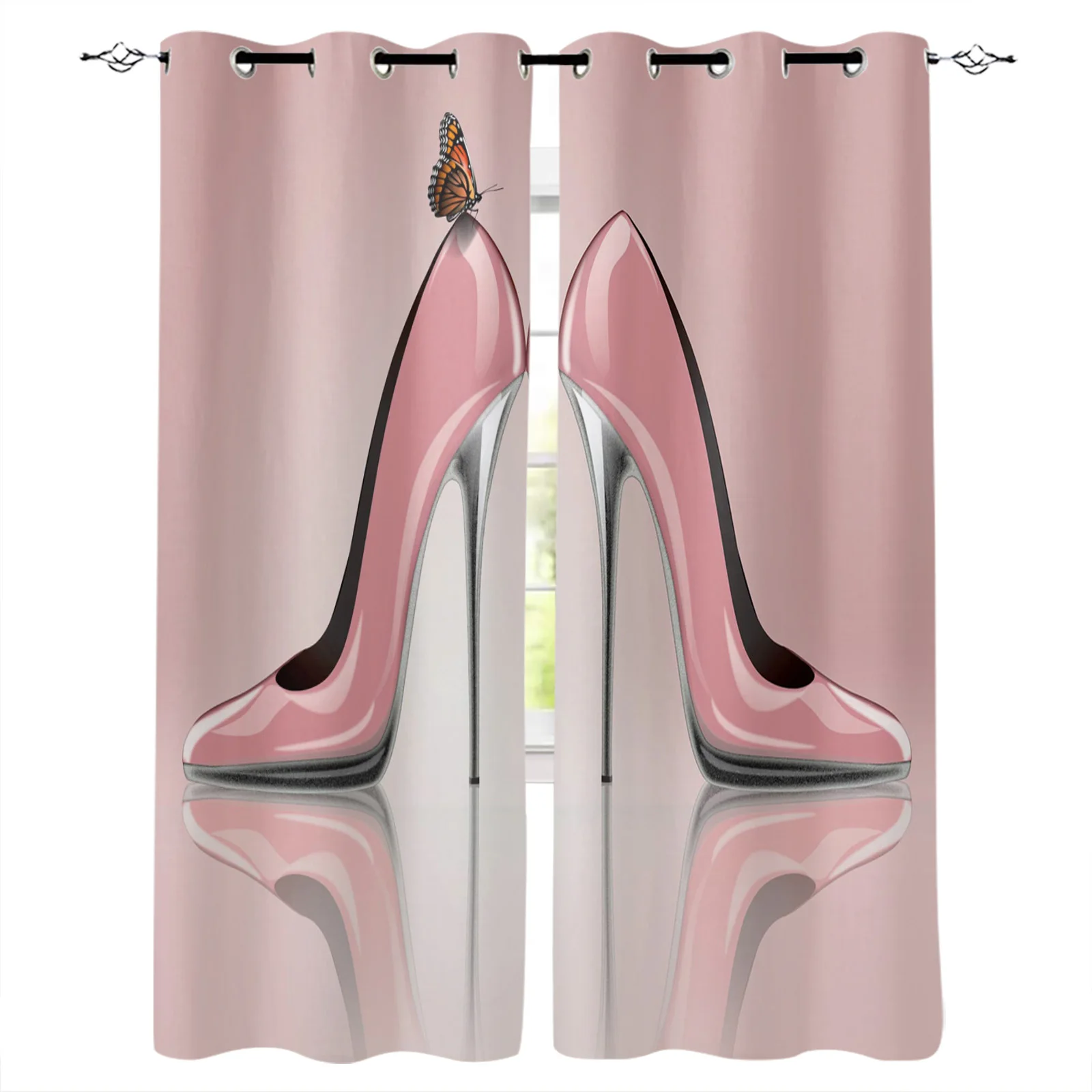 

Розовые женские затемняющие шторы на высоком каблуке с бабочкой, оконные шторы для спальни, гостиной, декоративные оконные шторы