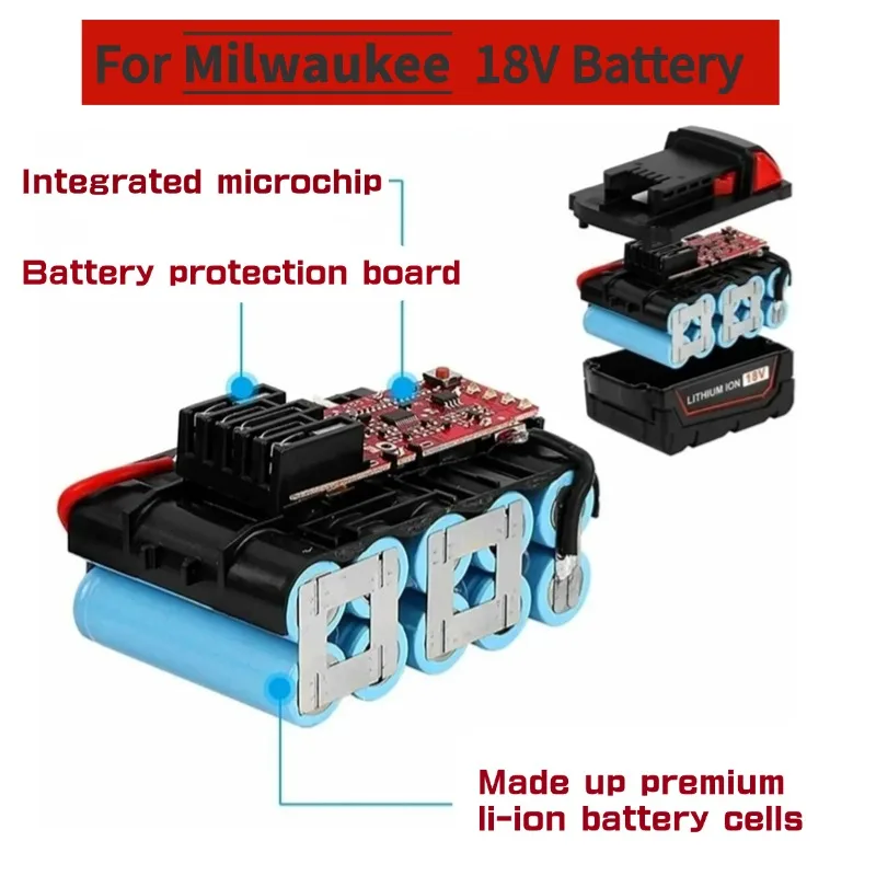 Фото TPCELL 5/6/9/12 Ач для аккумуляторов Milwaukee M18 M18B5 XC литиевая аккумуляторная батарея ION 18 В 5,0 6,0 9,0 12,0 Ач №3