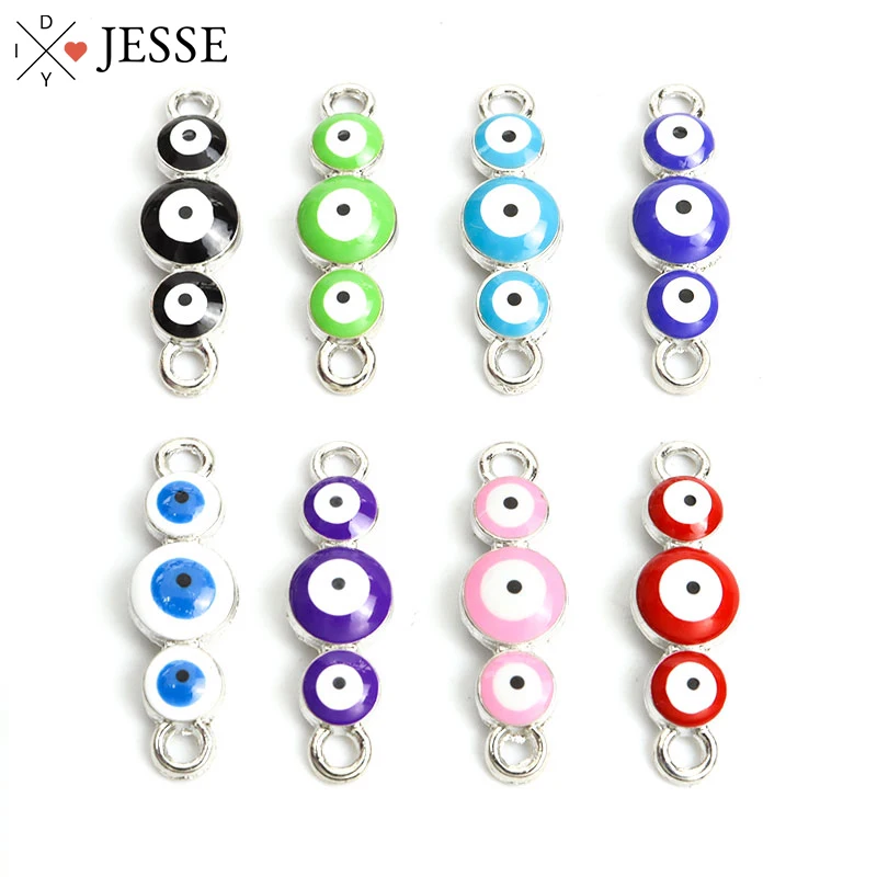 

10pcs Enamel Blue Turkish Evil Eye Charm Connector Lucky Nazar Eye Pendant Amulet Jewelry DIY Bracelet Handmade Accessories Gift