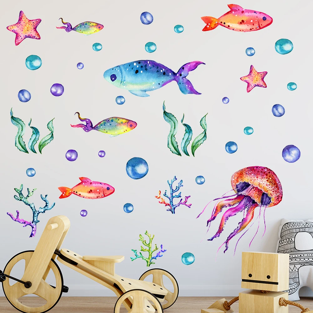 1 Set Blue Green Luminous Wall Stickers Jellyfish Starfish Octopus Luminous Sticker Decal Diy Wallpaper Decals Home Decor Craft