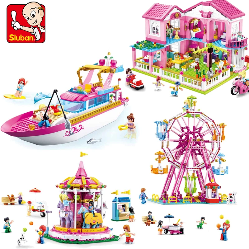 

Строительные блоки Sluban для девочек, детская игровая площадка, фотояхта, вилла, парк для развлечений, DIY, детские подарки на день рождения