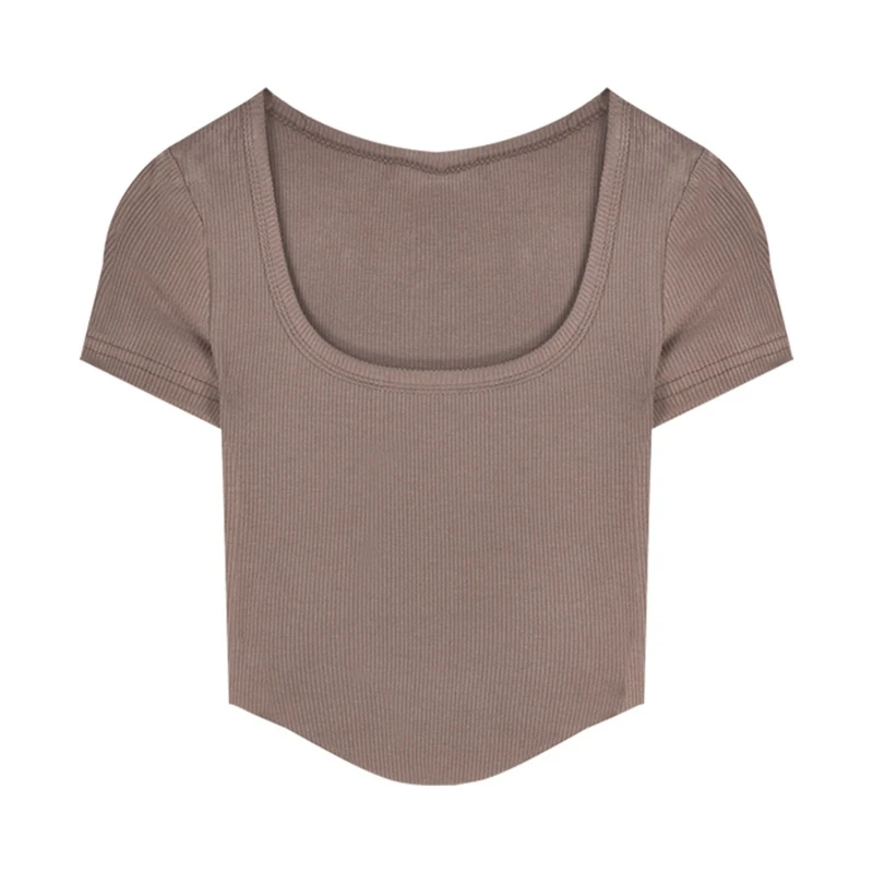 

Women's Basic Short Sleeve U Neck Crop Tops Basic Summer Slim Crop Tops