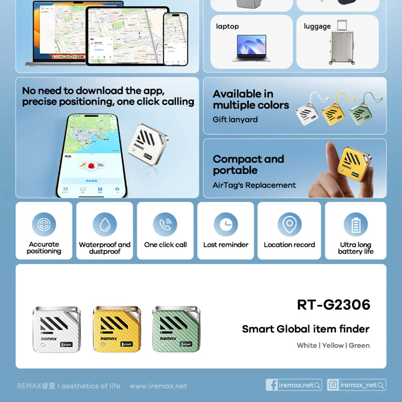 Фото REMAX Smart Global Position Tracking Finder работает для Apple Find My App Bluetooth Anti-Lost Tag Напоминание о тревоге для домашних животных/ключей №3