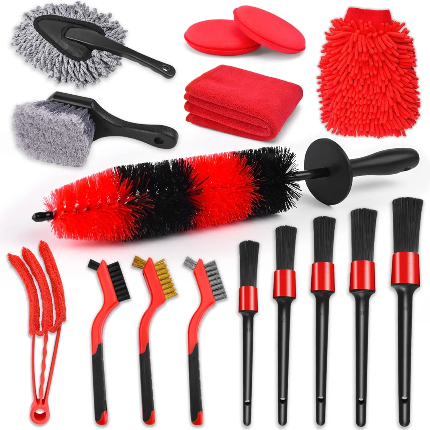 

16Pcs Car Wheel Tire Detailing Brush Set with Car Detailing Brushes,17inch Long Handle Rim Wheel Brush, Short Handle Ti