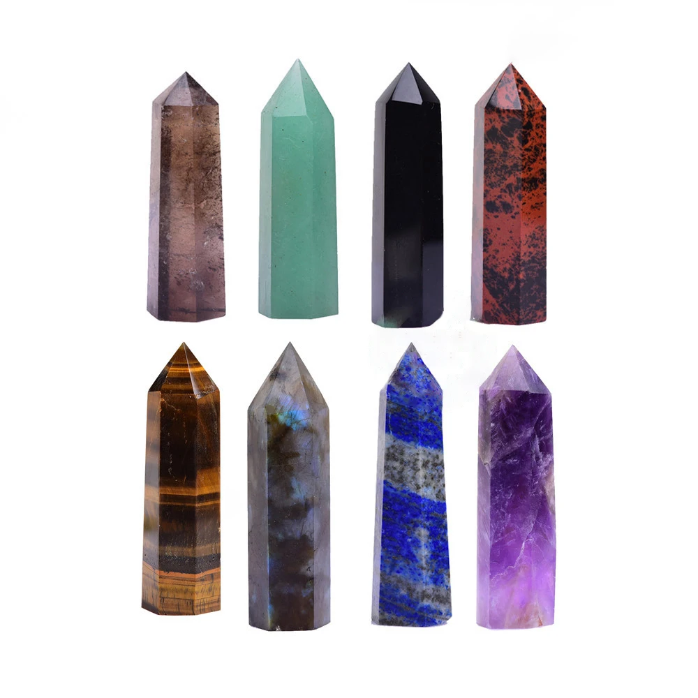 

Natural Gemstone East China Sea Crystal Amethyst Agate Tiger Eye Stone Column Original Polished Energy Ornament Decoration 6-7cm