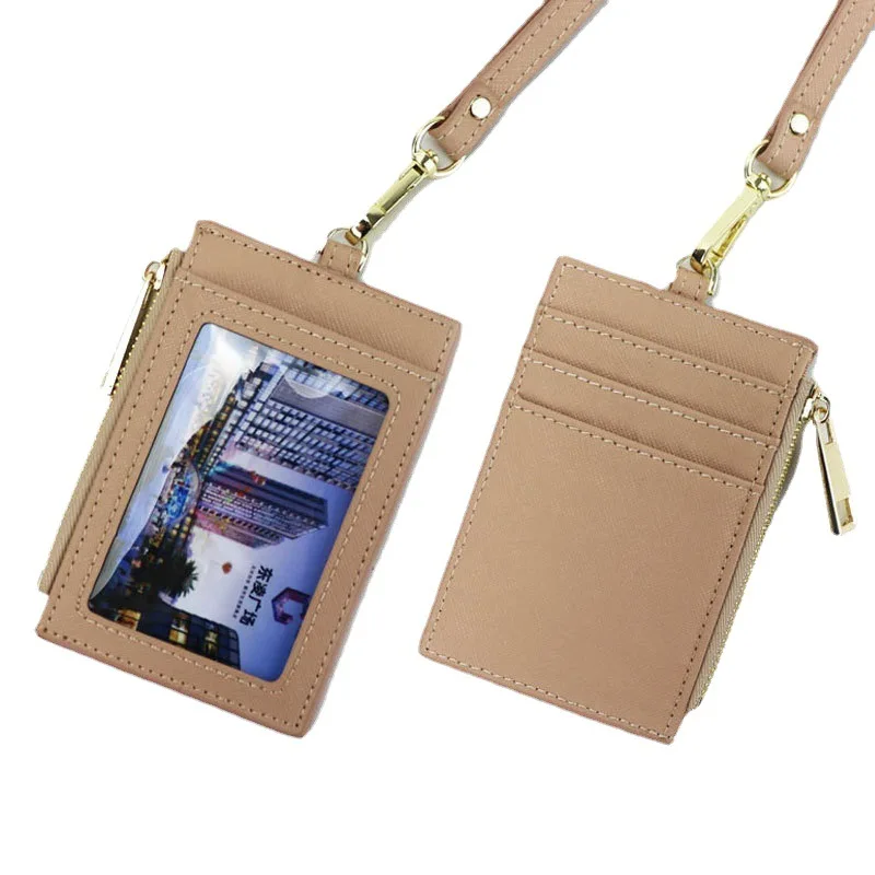 

Multifunctional Card Holder Letters Saffiano Cow Leather Name Tag Men Card Holder Leather Lanyard ID Holder Ladies Retractable