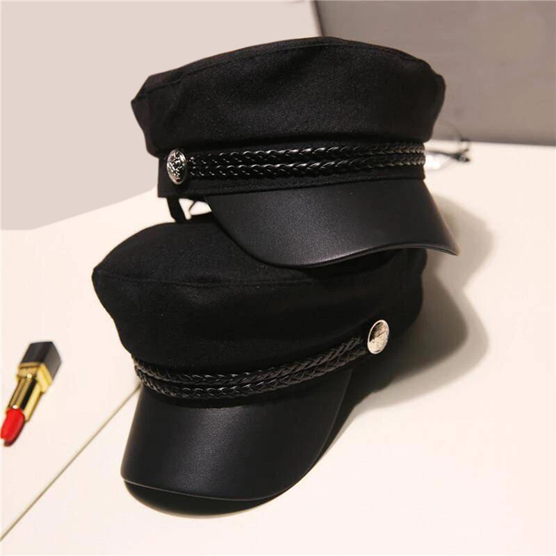 

Autumn Winter Chain Black Military Berets for Women Female Flat Army Cap Salior Hat Girl Travel Berets Ladies Painters Cap