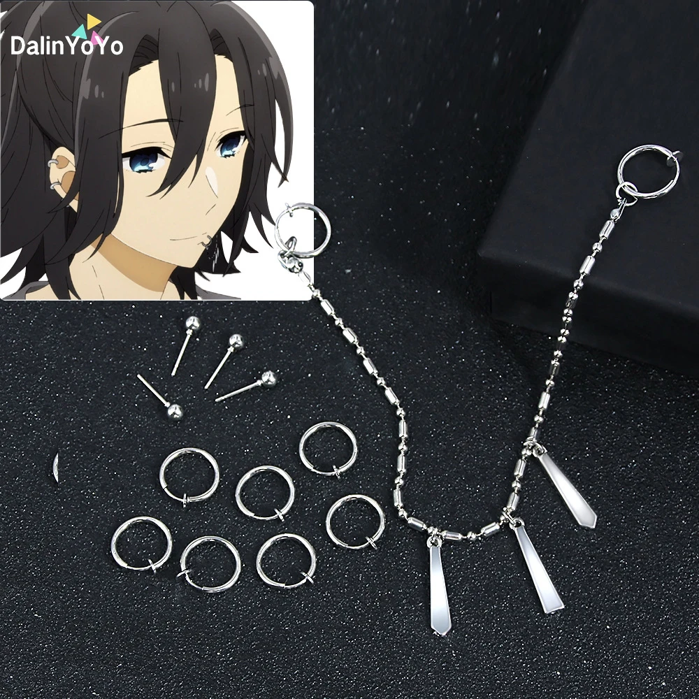 

One Set Anime Horimiya Miyamura Izumi Ear Clip Lip Chain Earring Punk Earrings Cosplay Props Accessories Jewelry Gifts