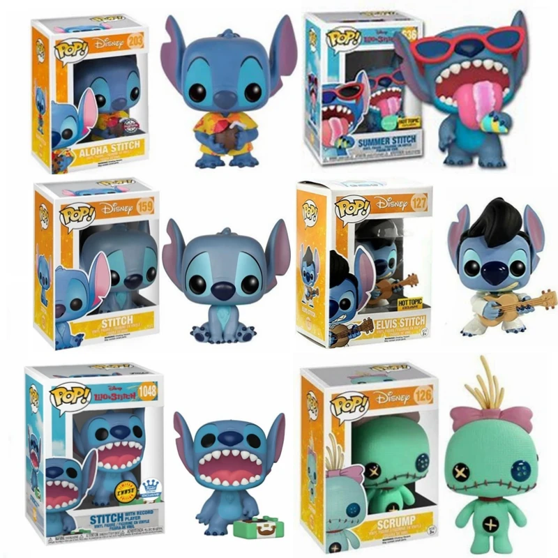 Disney FUNKO Stitch с проигрывателем записей 1048 # Summer Stitch 636 Scrump 126 # Elvis Stitch 127 # Aloha Stitch 203 #159 # Фигурки игрушки