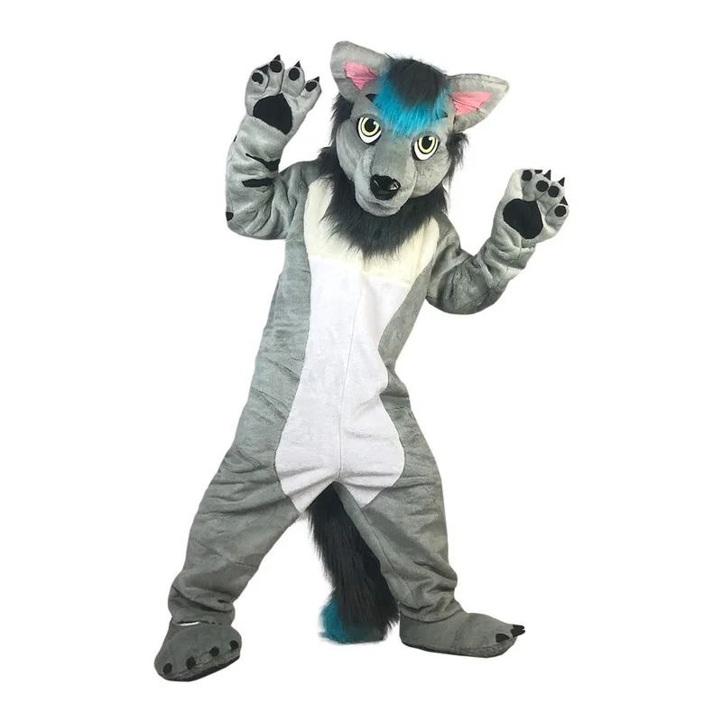 

Plush Grey Fox Wolf Husky Dog Mascot Costume Canine Animal Fursuit Cosplay Clothes for Halloween Party Adults Mascots Outfit