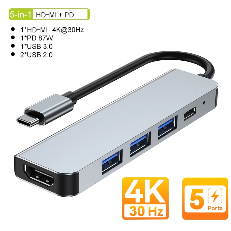 

USB C HUB Type C Splitter to HDMI-compatible 4K Thunderbolt 3 USB C Docking Station Laptop Adapter For Macbook Air M1 iPad Pro