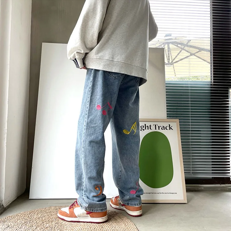 New Embroidery Jeans for Men Baggy Denim Trousers Fashion Street Style Bottoms Harajuku Straight Pants Plus Size Male Clothes