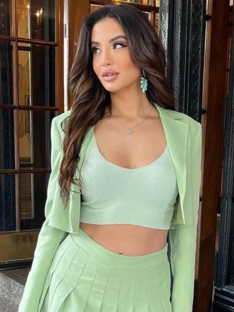 

Fashion Solid Short Jacket Set Women Elegant Long Sleeve Coat High Waist Pleated Skirt Set Spring Casual Office Lady Outerwear