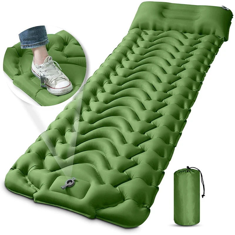 Camping Mat Sleep Inflatable Pad With Pillow Double Mattress Outdoor Waterproof Air Camp Bed Travel Hiking Mat Camping Equipment