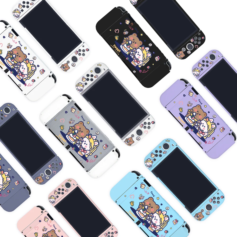 

2023 Cute Eating Cake Bear for Oled TPU Anti-fall Cover Split Game Case Soft Protective Shell For / Switch Oled DropShipping