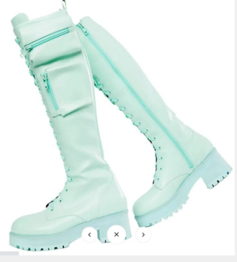 Женские сапоги до колена винтажные из искусственной кожи на среднем каблуке