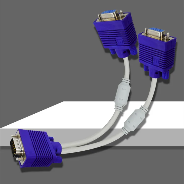 RGB VGA SVGA Male to 2 VGA two HDB15 Female Splitter Adapter extension Cable w/ core VGA splitter adaptor connector converter