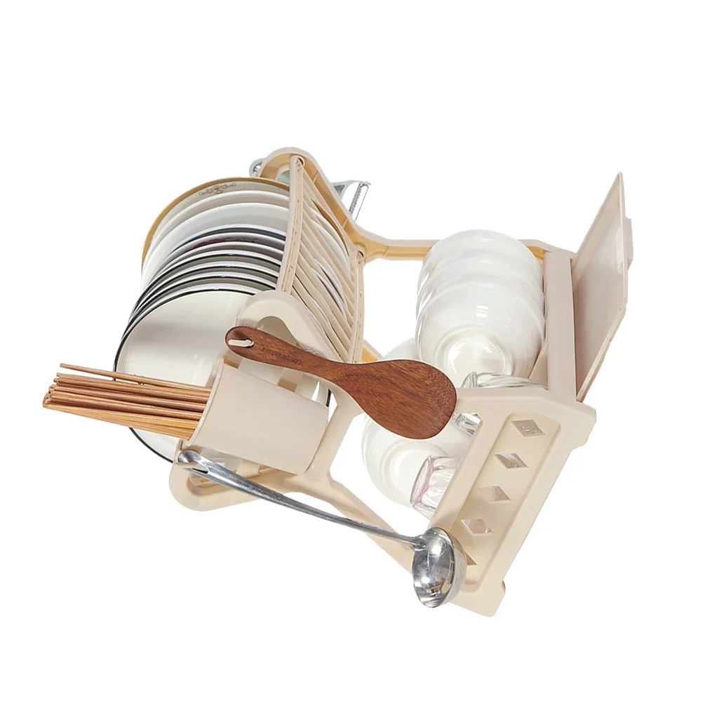 

Kitchen Dish Drying Rack Storage Shelf Utensil Cup Holder Drainer White Plastic Silverware