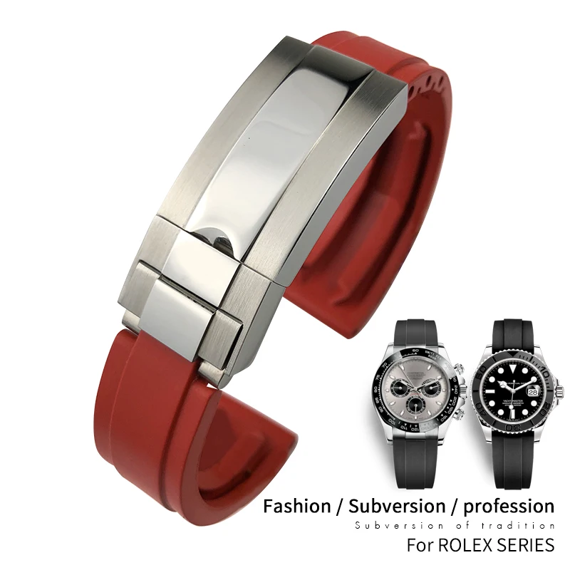 

Ремешок силиконовый для наручных часов 20 мм, водонепроницаемый браслет из фториновой резины для подводных часов Daytona, яхт-Master GMT OYSTERFLEX