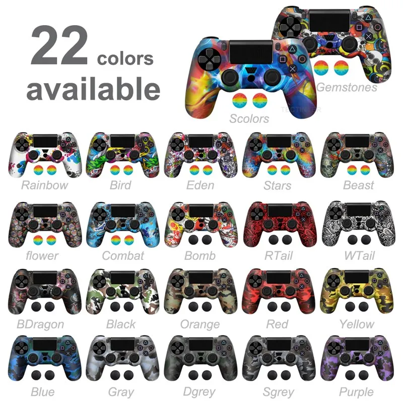 

Silicone Rubber Case For Sony PS4 Accessories Controller Cover Shell For PS4 Pro Gamepads joystick with 2 thumbsticks Grips Cap