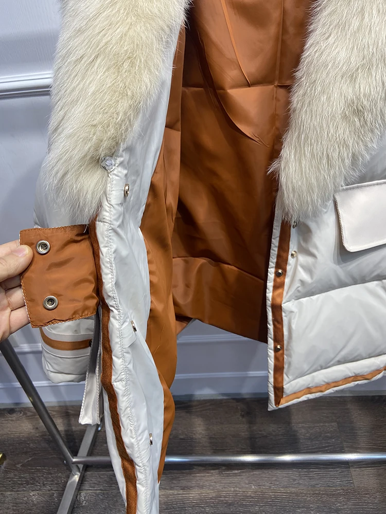 Women Winter Thick Real Fox Fur Collar Goose Down Parka Jacket Oversize Winter Parka Jacket