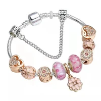 silver floral glazed beaded bracelets rose gold flower heart charms silver plated snake chain bracelet diy jewelry gifts