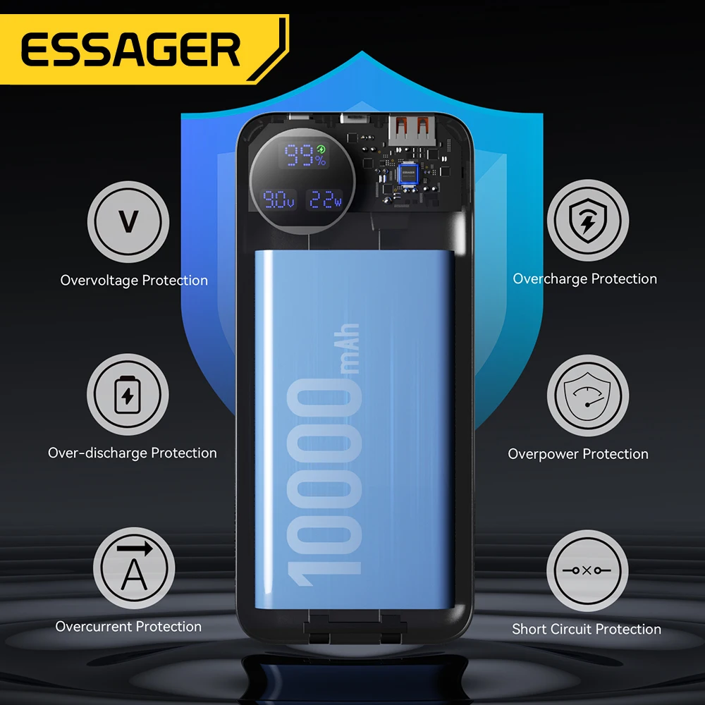 Essager 22 5 Вт портативное зарядное устройство 10000 мАч/20000 мАч двойные кабели для