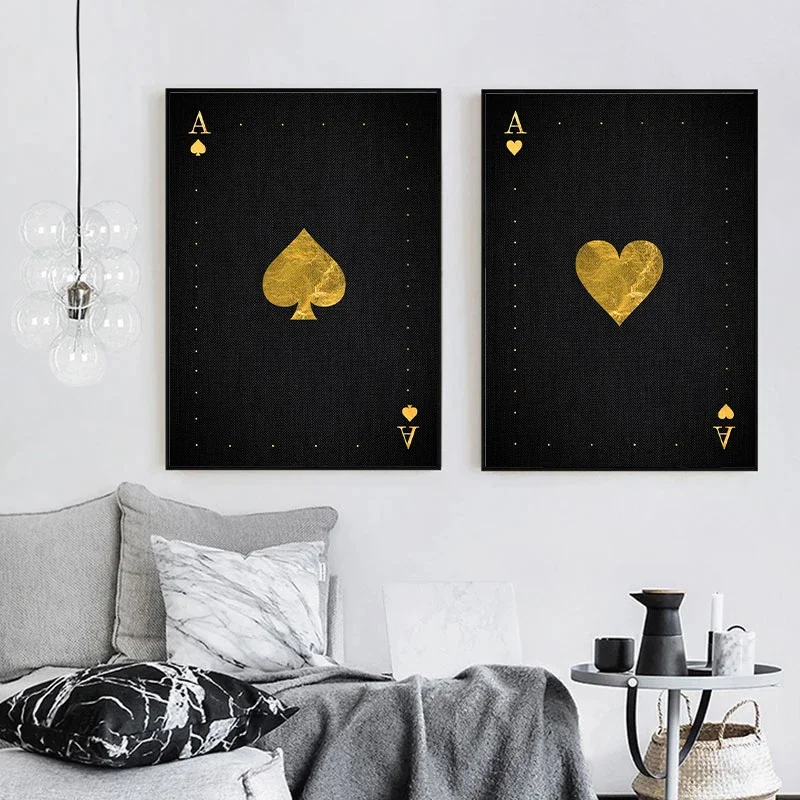 Постеры и картины в виде Покера из черного позолоченного золота Джокер Jqk